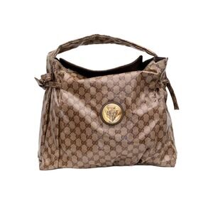 Authentic Gucci Monogram Crystal Canvas Hysteria Hobo Shoulder Bag Brown